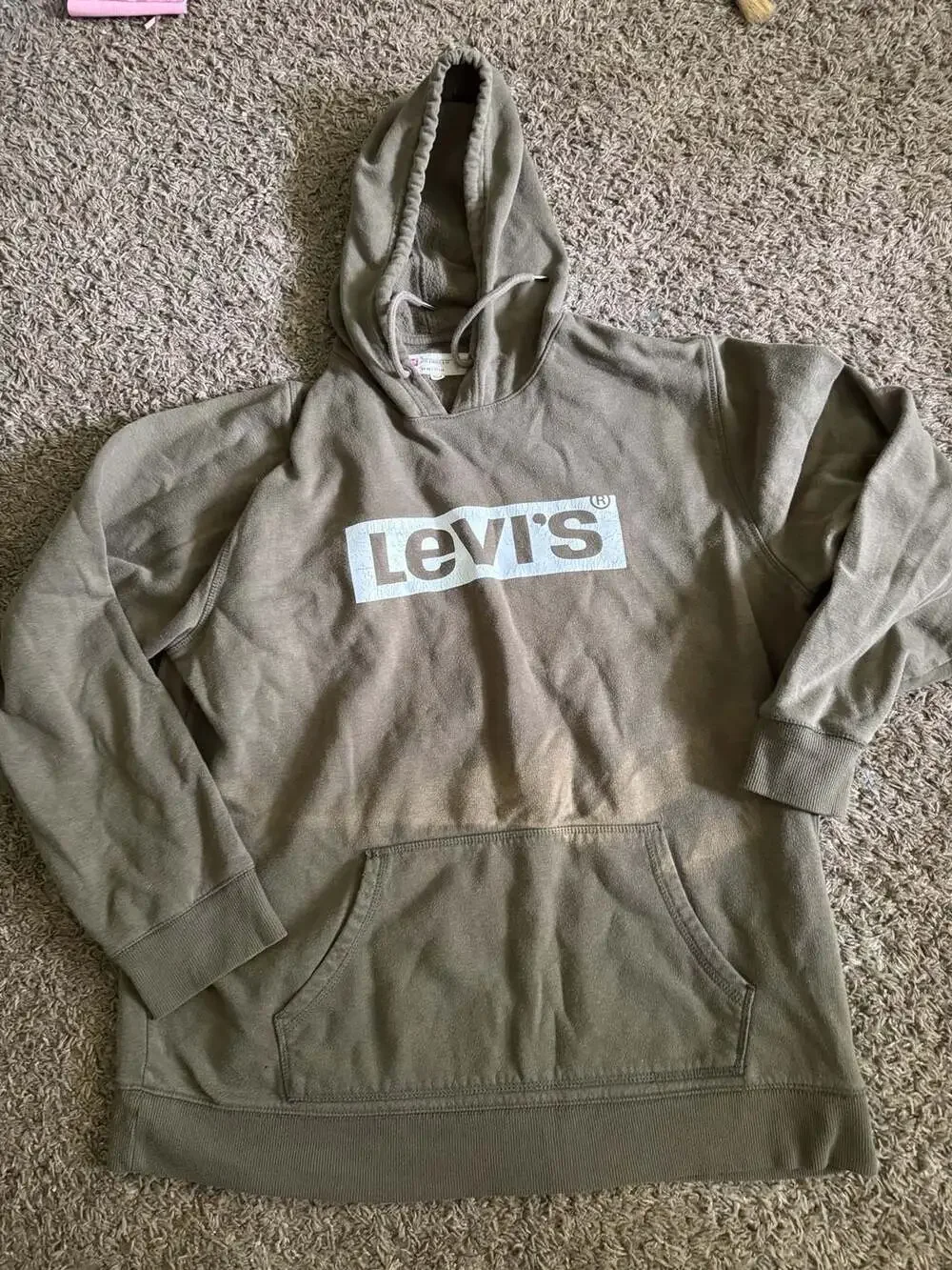 Levi's Logo Hoodie Size XL Olive Green Pullover Sweatshirt